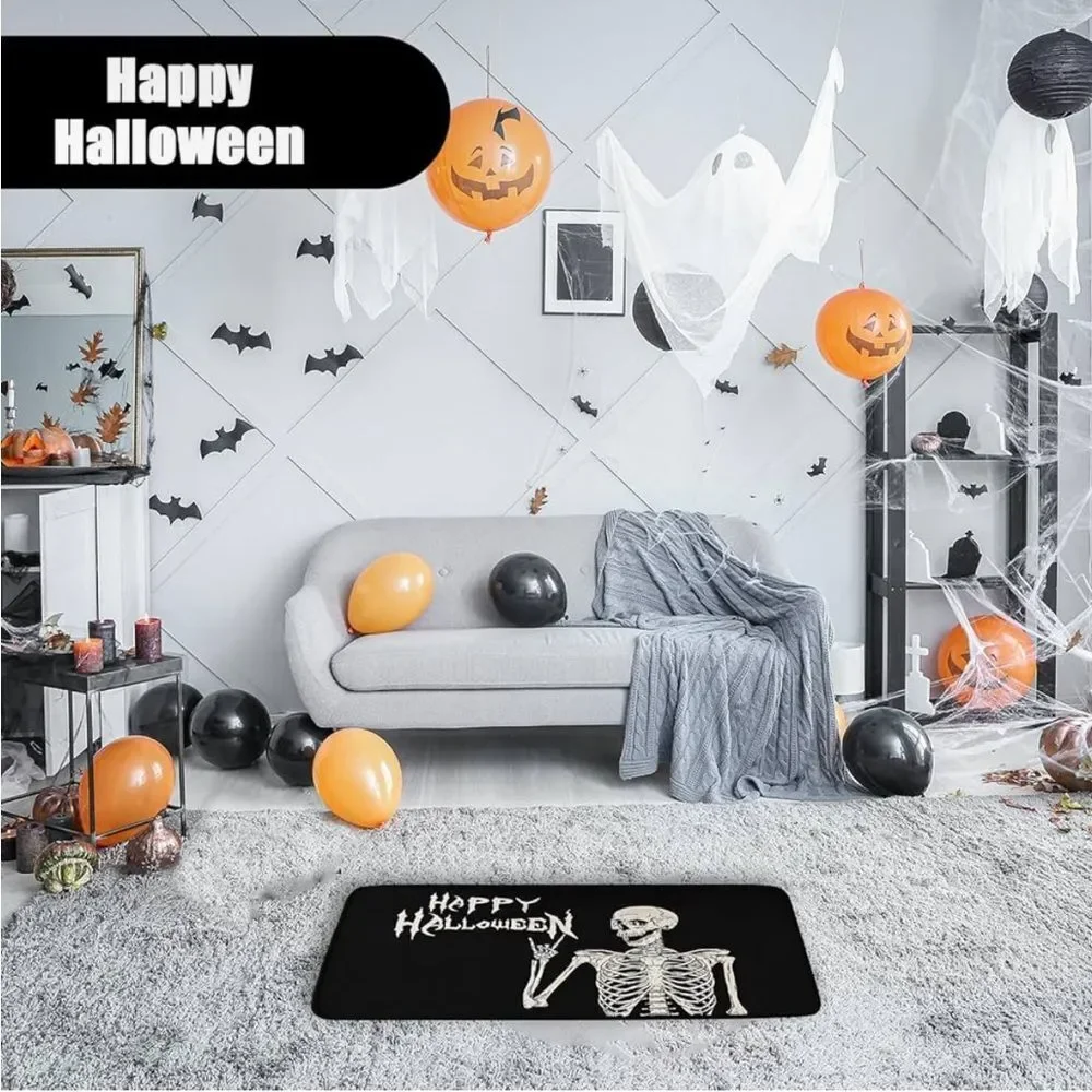 Skull Halloween Bath Mat - Soft Non-Slip Bath Mat Absorbent Bath Rugs for